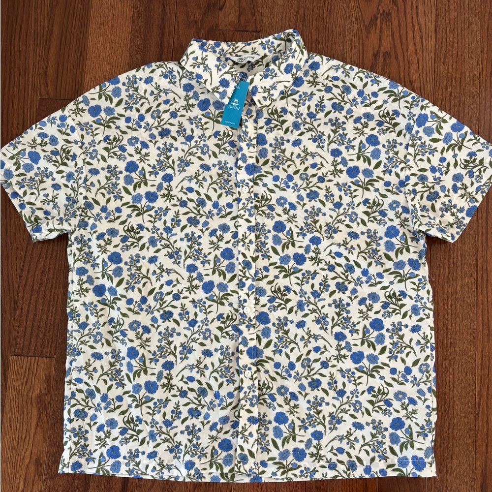 Men’s Cupshe by Eric Decker White shirt with Blue and Green Floral Design